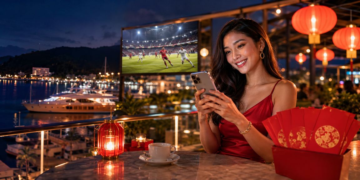 Peminat bola sepak Malaysia menonton perlawanan sambil menyemak odds taruhan di telefon